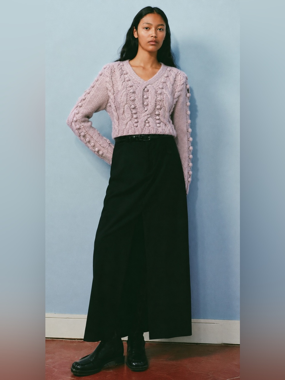 Sea New York Light Lavender Cable Bobble V-Neck Sweater